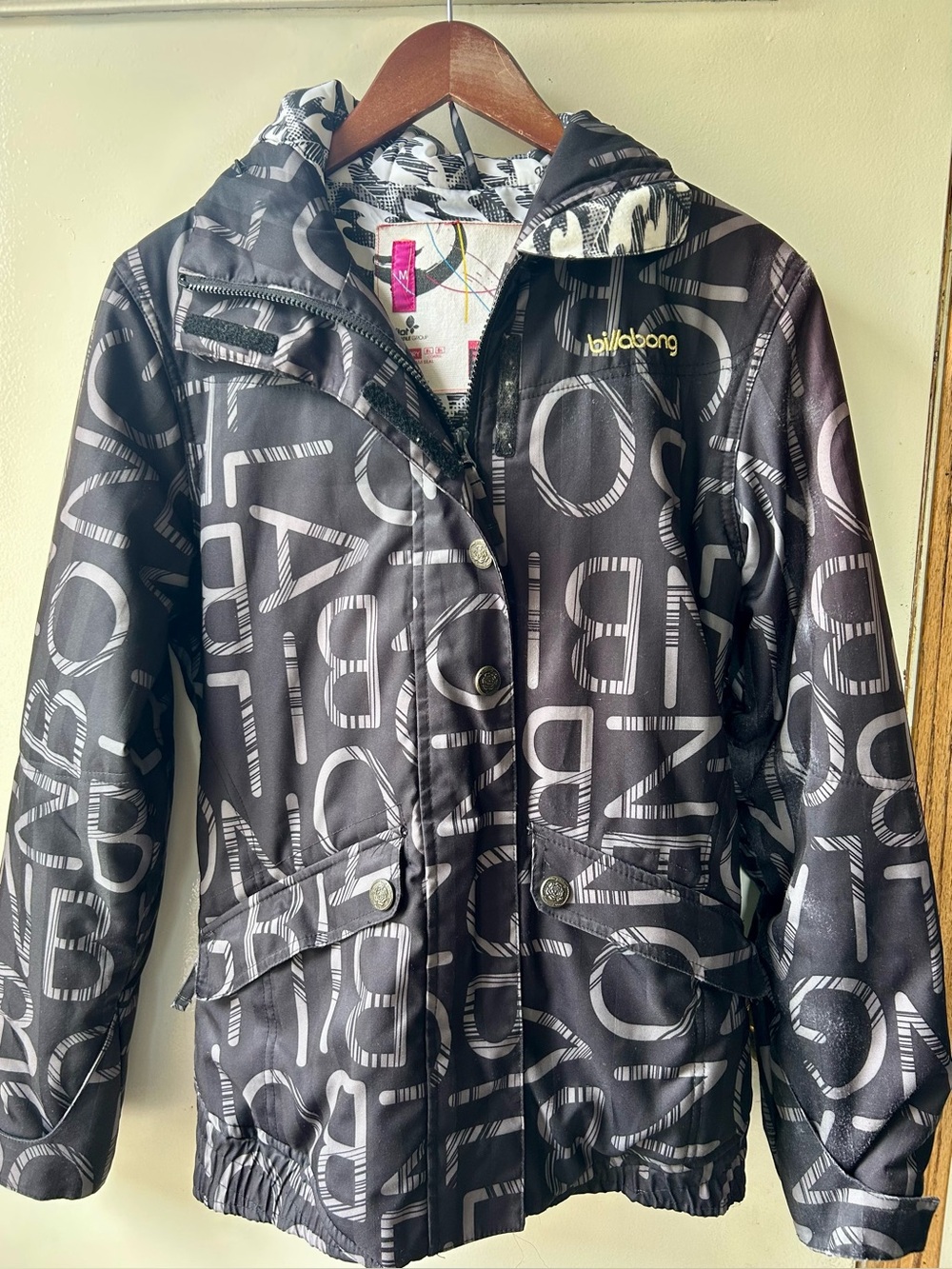 Billabong Black & Light Gray Logo Print Hooded Jacket